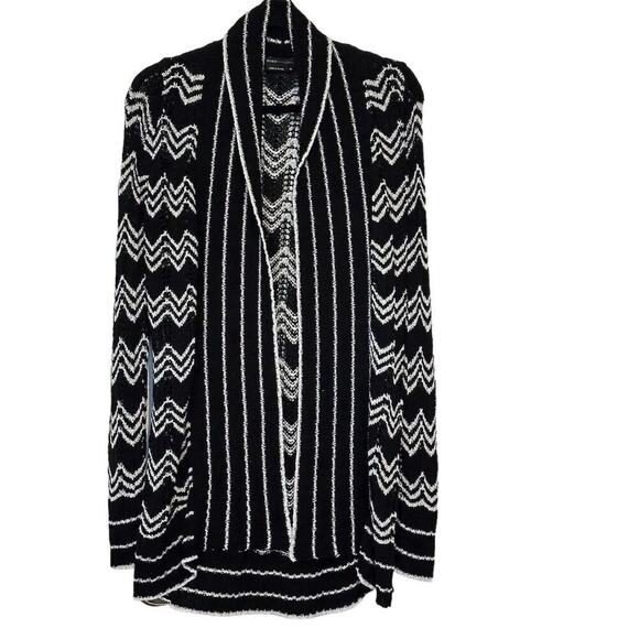 BCBGMAXAZRIA Women's L Black Geometric Open Front Cardigan Sweater - Picture 1 of 6